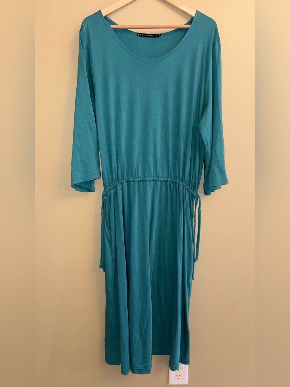 gudrun sjoden 3/4 Sleeve Midi Cotton Dress XL Teal Comfy Casual Coastal Chic
